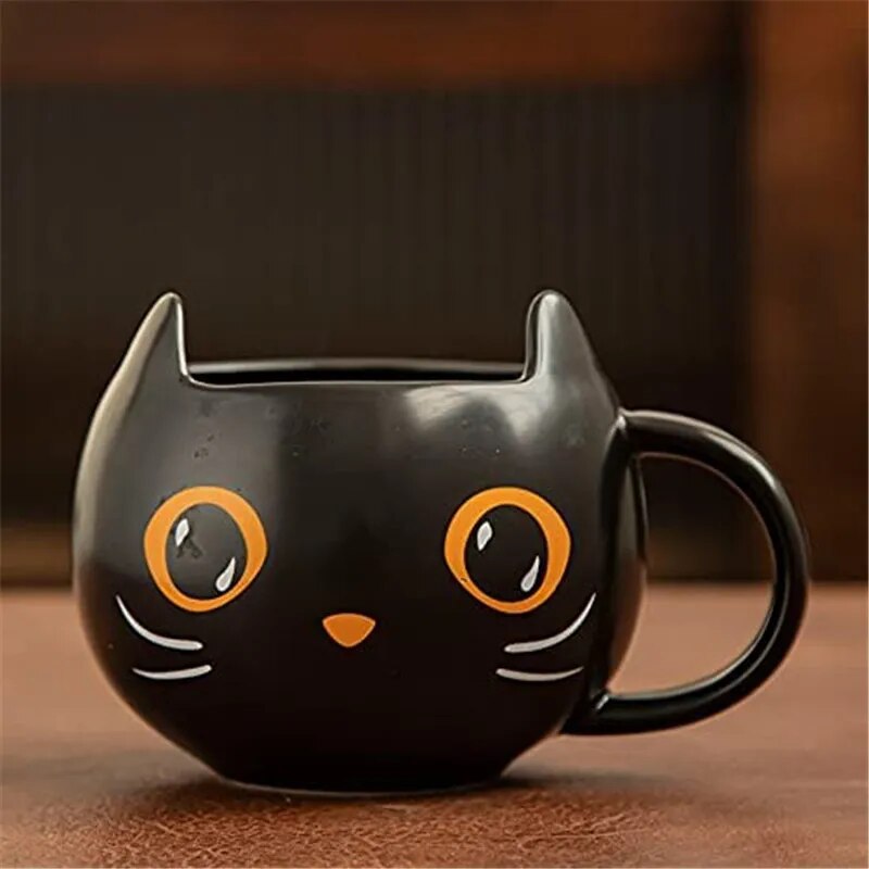 300ml Creative Cute Black Cat Cup Ceramic Coffee Mug with Handle Halloween Magic Hat Tea Milk Cup Family Couples Friend Kid Gift