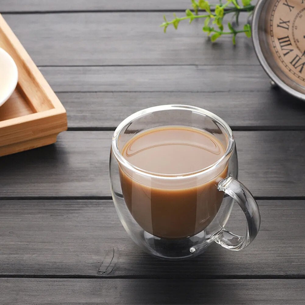 150/250/350/450ml Double Wall Glass Cup With Handle Tea Coffee Beer Milk Mugs Heat Cold Resistant Transparent Handmade Drink Mug