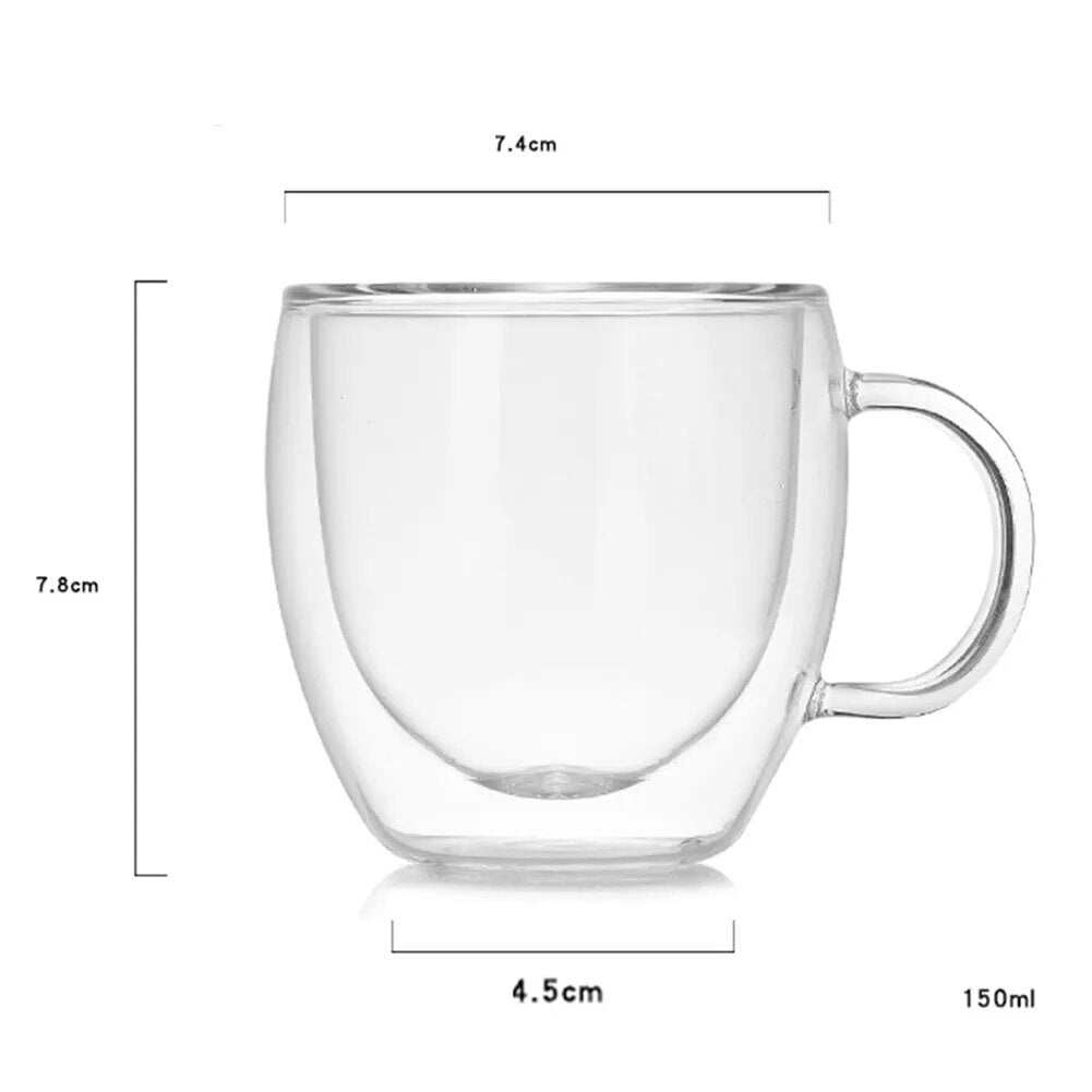 150/250/350/450ml Double Wall Glass Cup With Handle Tea Coffee Beer Milk Mugs Heat Cold Resistant Transparent Handmade Drink Mug