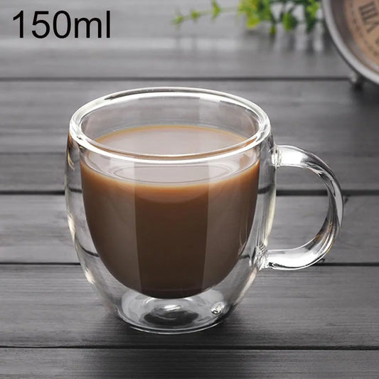 150/250/350/450ml Double Wall Glass Cup With Handle Tea Coffee Beer Milk Mugs Heat Cold Resistant Transparent Handmade Drink Mug