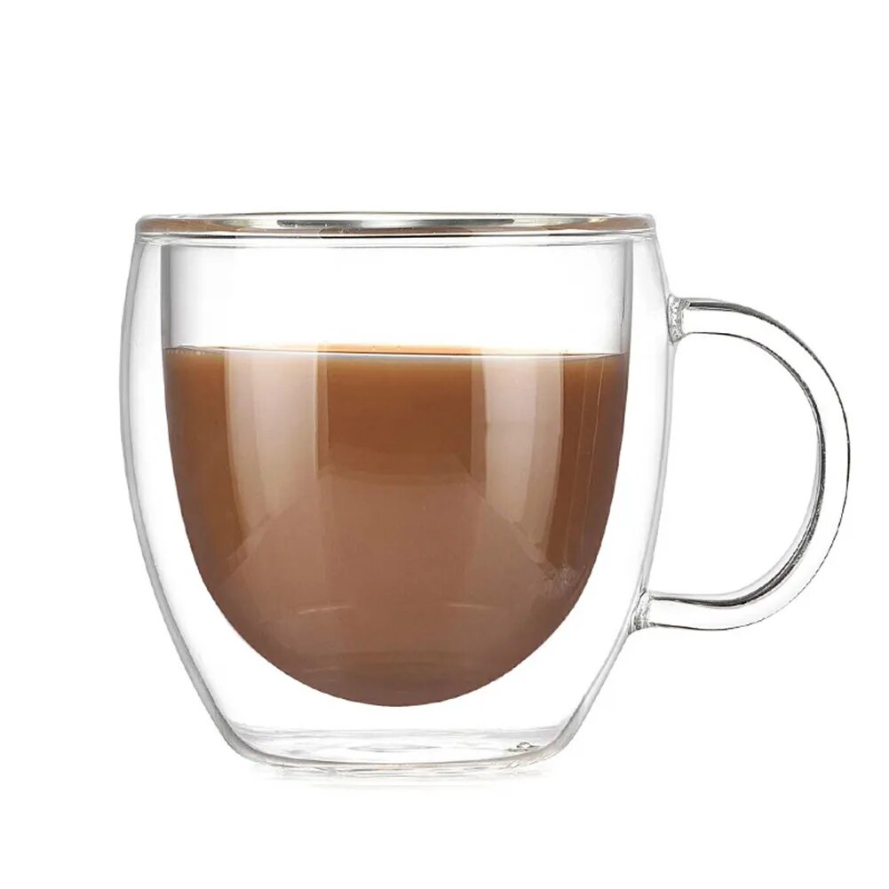 150/250/350/450ml Double Wall Glass Cup With Handle Tea Coffee Beer Milk Mugs Heat Cold Resistant Transparent Handmade Drink Mug