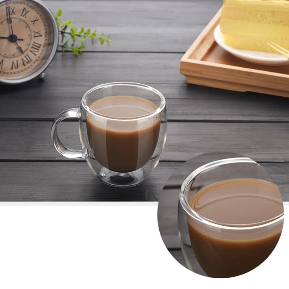 150/250/350/450ml Double Wall Glass Cup With Handle Tea Coffee Beer Milk Mugs Heat Cold Resistant Transparent Handmade Drink Mug