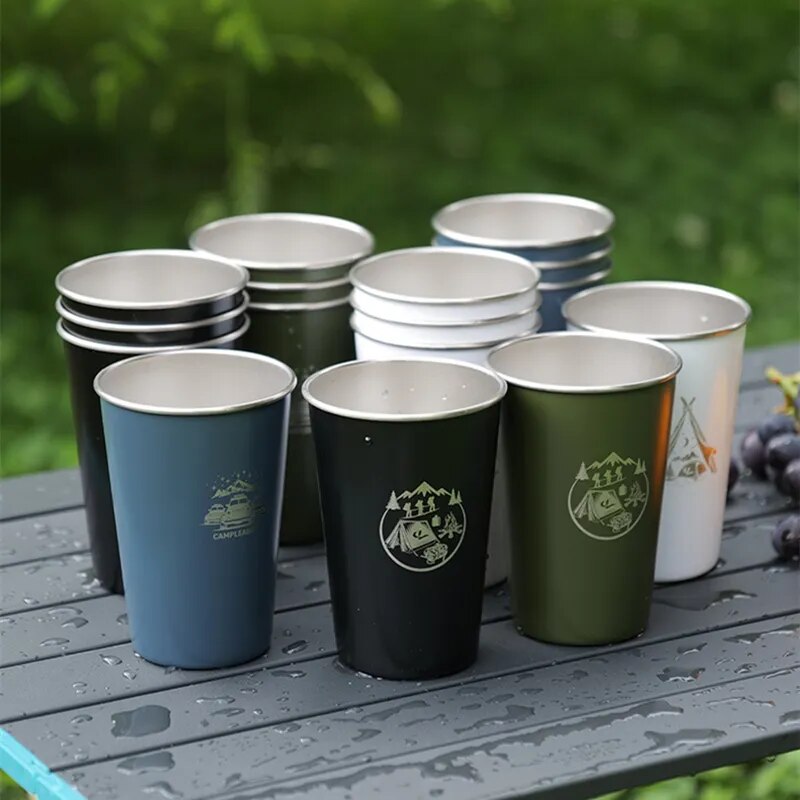 4Pcs/Set Outdoor Camping 304 Stainlesssteel Beer Cup Coffee Cup Mug with Storage Bag Silicone Cup Sleeve Original Mugs Tableware