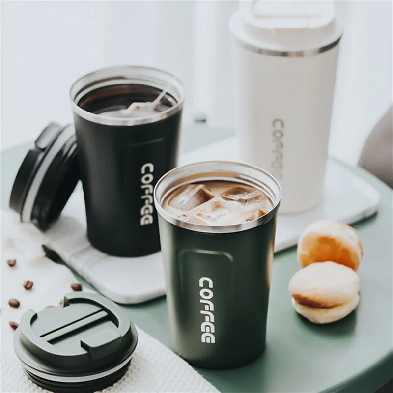 Stainless Steel Coffee Mug Leak-Proof Thermos Travel Thermal Cup Vacuum Flask Vehicle Portable Cups Christmas Gift