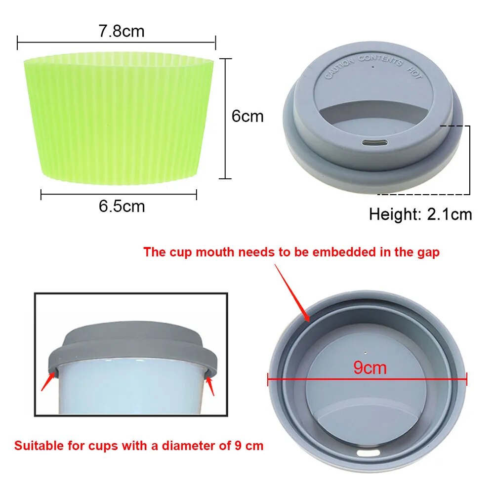 9cm Universal Reusable Silicone Cup Lids Fresh Cover Silicone Insulation Anti-Dust Cup Cover Coffee Mug Lids Cup Sleeve