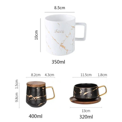 Luxury Nordic Marble Ceramic Coffee cups Condensed Coffee Mugs Cafe Tea breakfast Milk Cups Saucer Suit with Dish Spoon Set Ins