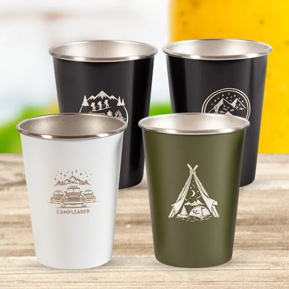 4Pcs/Set Outdoor Camping 304 Stainlesssteel Beer Cup Coffee Cup Mug with Storage Bag Silicone Cup Sleeve Original Mugs Tableware