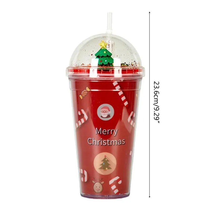 Christmas Cup 450ml Double Wall Coffee Mug with Lid and Straw Xmas Santa Snowman dropshipping