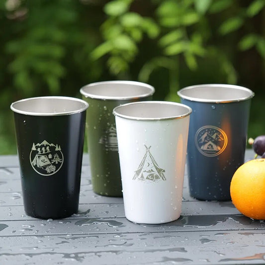 4Pcs/Set Outdoor Camping 304 Stainlesssteel Beer Cup Coffee Cup Mug with Storage Bag Silicone Cup Sleeve Original Mugs Tableware