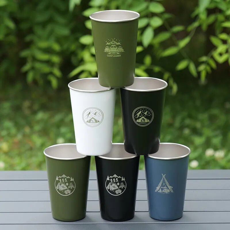 4Pcs/Set Outdoor Camping 304 Stainlesssteel Beer Cup Coffee Cup Mug with Storage Bag Silicone Cup Sleeve Original Mugs Tableware